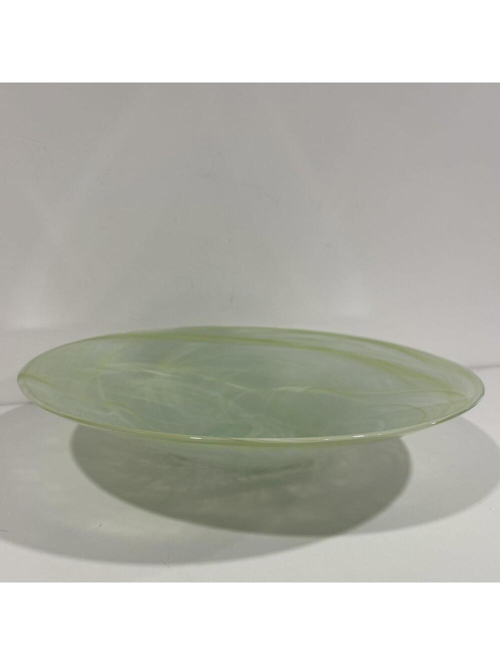 Kosta Boda Anna Ehrner Green Art Glass Bowl White Swirl Scandinavian 16”